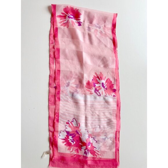 Vintage MONIQUE MARTIN Pink Floral Striped Polyester 53"x11" Rectangle Scarf - Picture 5 of 8